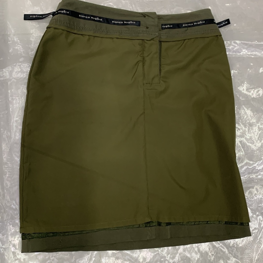 Like 🆕Bianca Nygard Vintage Army Green Cotton Blend Mini Skirt - Picture 11 of 13